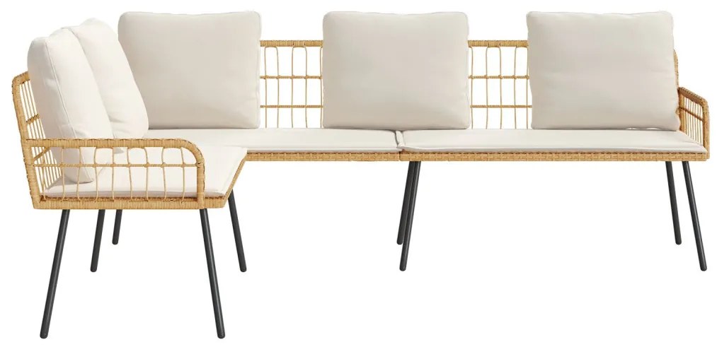 L-alakú kanapé természetes 231x173x78 cm polirattan