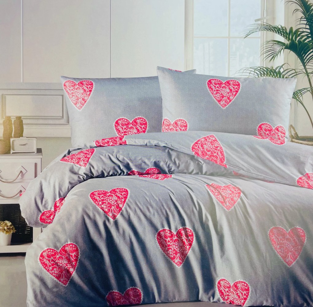 Pamut ágyneműk Love piros TiaHome - 1x Párna 90x70cm, 1x Paplan 140x200cm