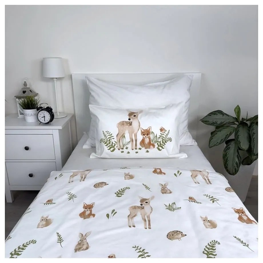 Fehér-barna pamut gyerek ágyneműhuzat babaágyhoz 100x135 cm Forest Animals – Jerry Fabrics
