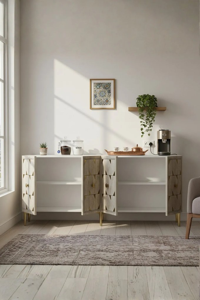 Moka 150 - White, Travertine, Gold