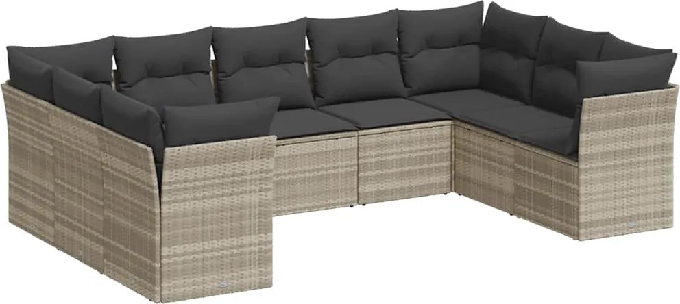 vidaXL 9 részes világosszürke polyrattan kerti ülőgarnitúra párnával