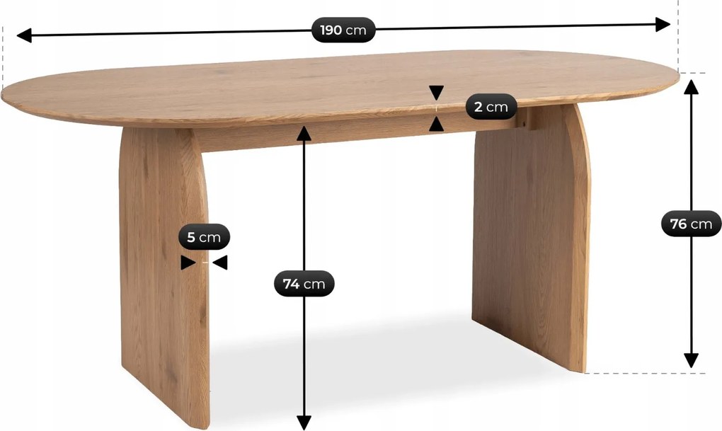Modern ovális étkezőasztal TINO 190 cm tölgy