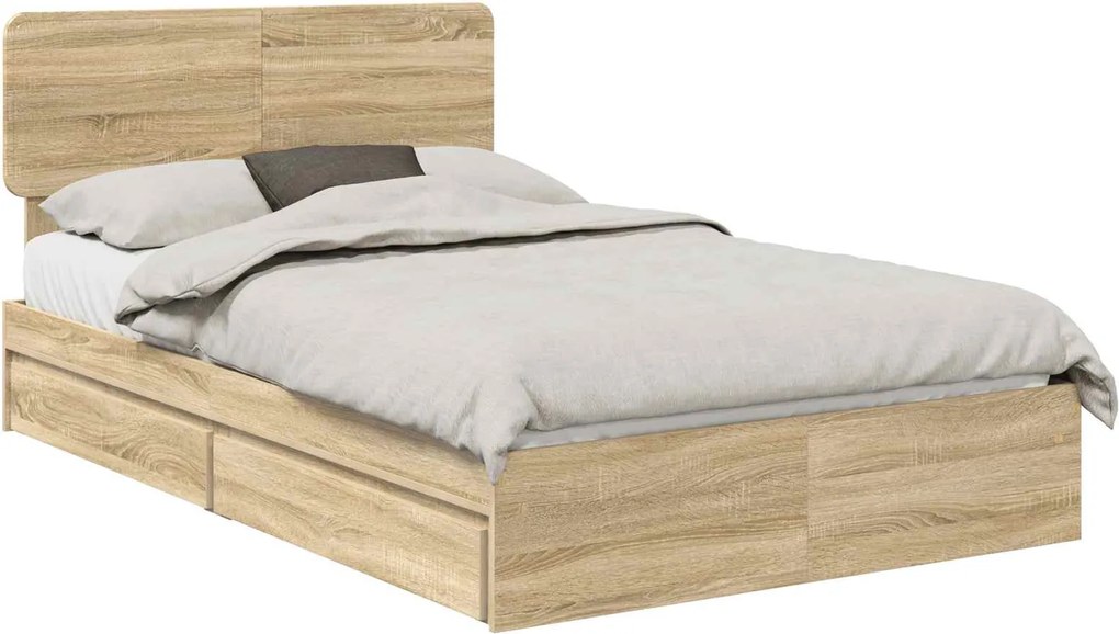 vidaXL Tárolós Ágy fejtámlával Sonoma tölgy 135 x 190 cm Faanyag