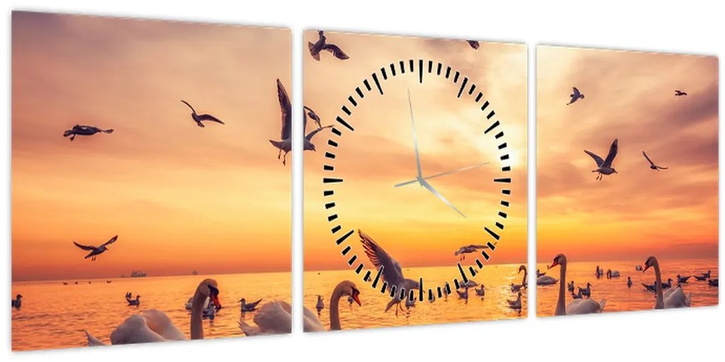 Kép - Hattyúk (órával) (90x30 cm)