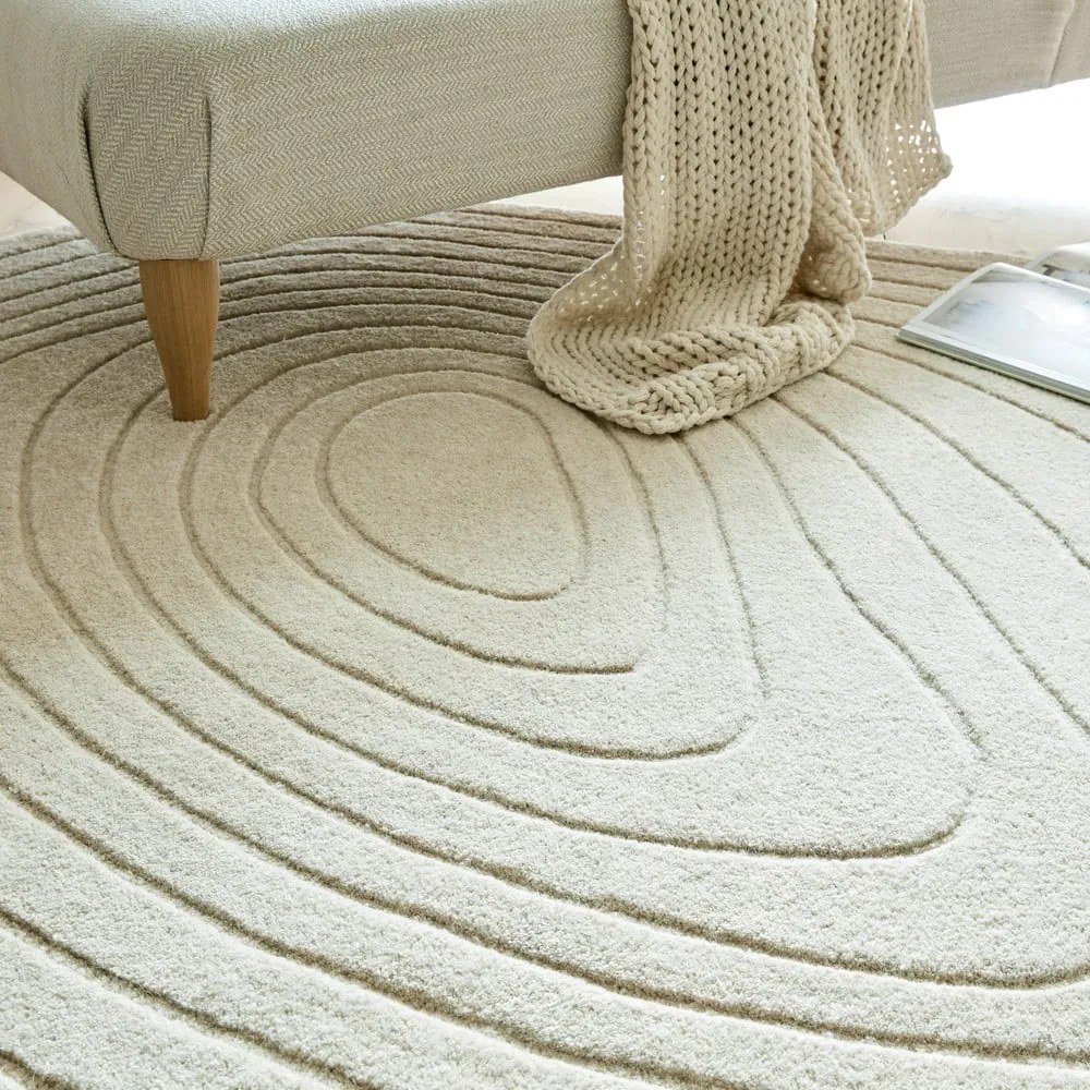 Krémszínű gyapjú szőnyeg 200x290 cm Puddle Wool – Flair Rugs