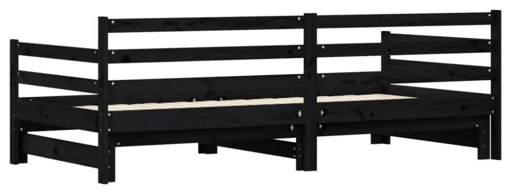 fekete tömör fenyőfa kihúzható kanapéágy 80 x 200 cm