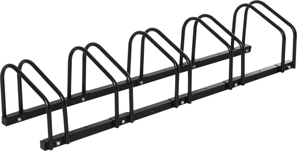 HOMCOM 5-Bicikli Taroló Állvány Kerékpártároló 65 mm-ig terjedő Kerekekhez, 145L x 33W x 27H cm Fekete Acél | Aosom