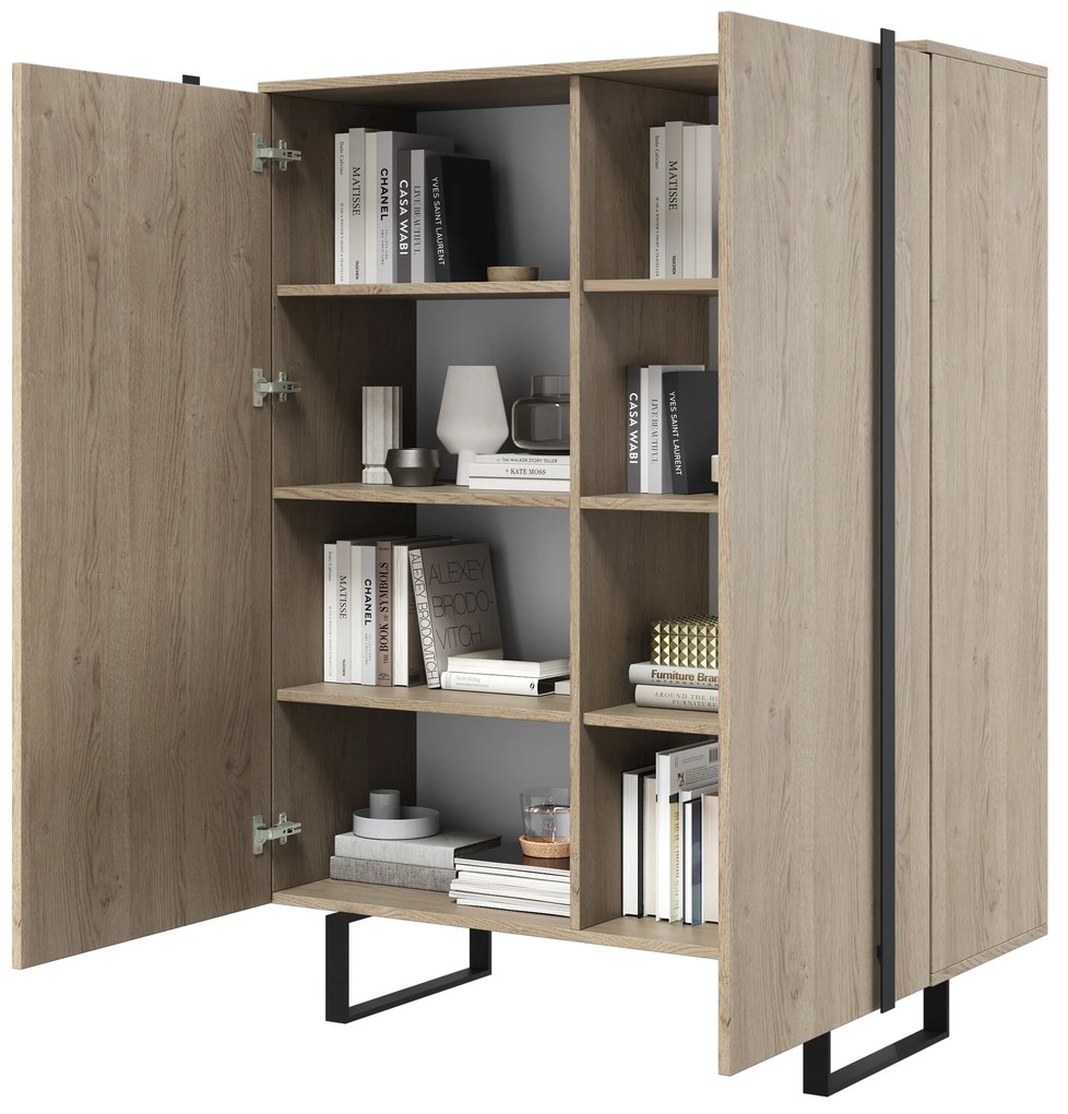 Verica magas komód 120 cm kétszárnyú - biszkvit tölgy / fekete lábak