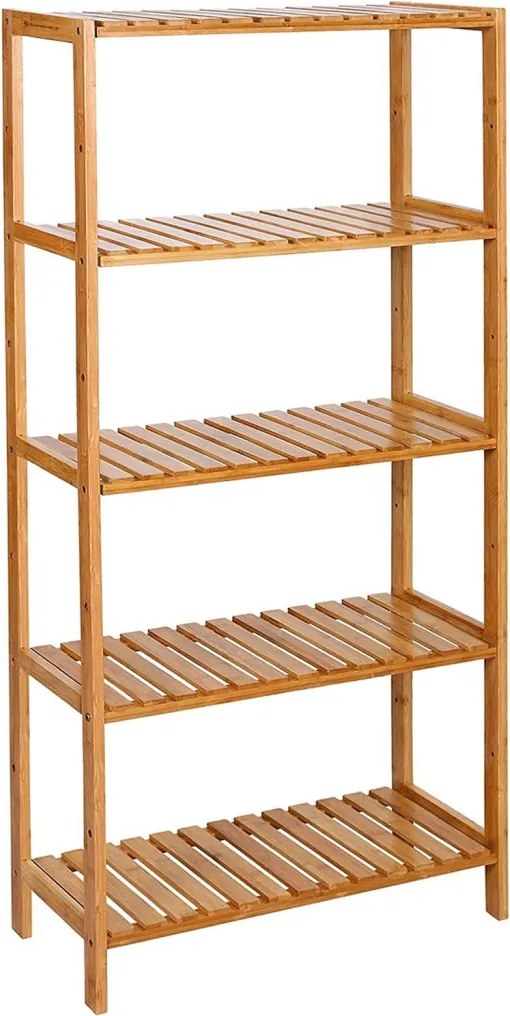 Bambusz polc fürdőszobai, konyhai tároló 5 szintes, natúr 130x26x60cm