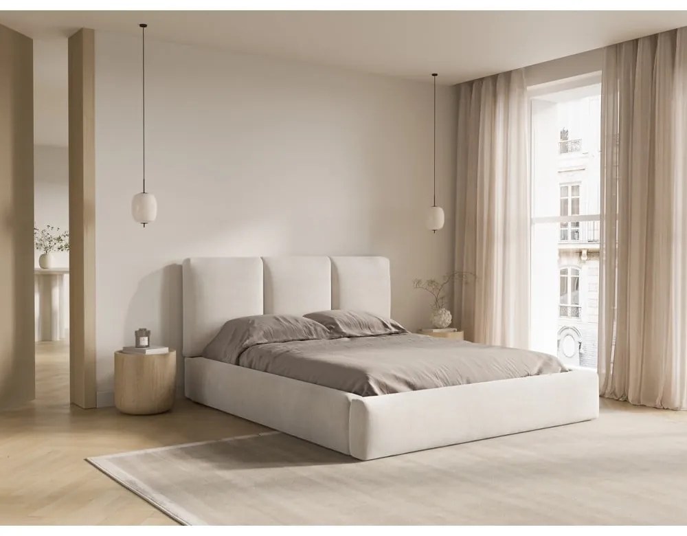 Bézs kárpitozott ágyneműtartós franciaágy ágyráccsal 200x200 cm Brody – Mazzini Beds