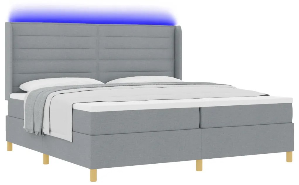Ágykeret Matrac és LED világítás Szürke 200x200 cm Szövet