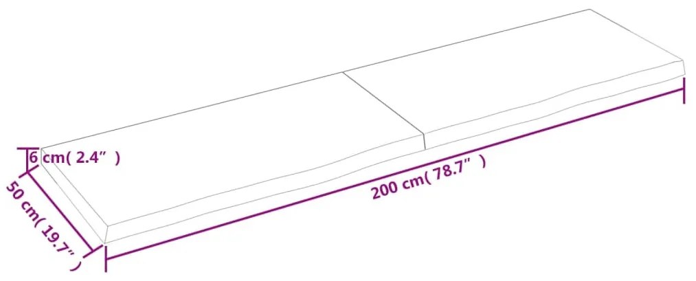 sötétbarna kezelt tömör tölgyfa fali polc 200 x 50 x (2-6) cm