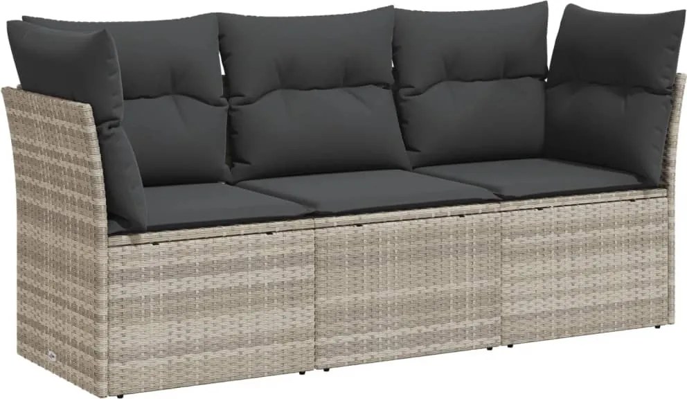 vidaXL 3 részes világosszürke polyrattan kerti ülőgarnitúra párnával