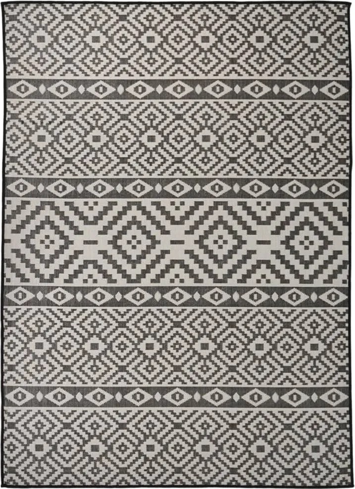 vidaXL fekete csíkos lapos szövésű kültéri szőnyeg 200 x 280 cm