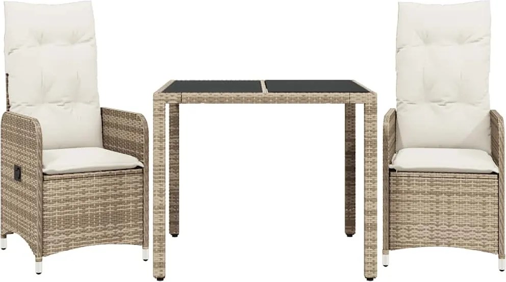 vidaXL 3 részes bézs polyrattan kerti bisztrógarnitúra párnákkal