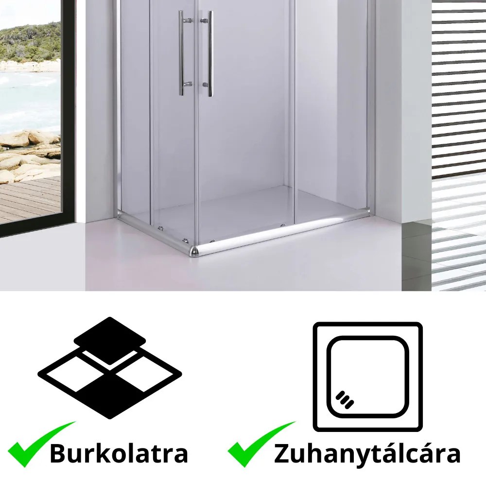 Stuxi Nizza 100x80 cm aszimmetrikus két tolóajtós zuhanykabin 6 mm vízlepergető biztonsági üveggel, króm elemekkel, 190 cm magas