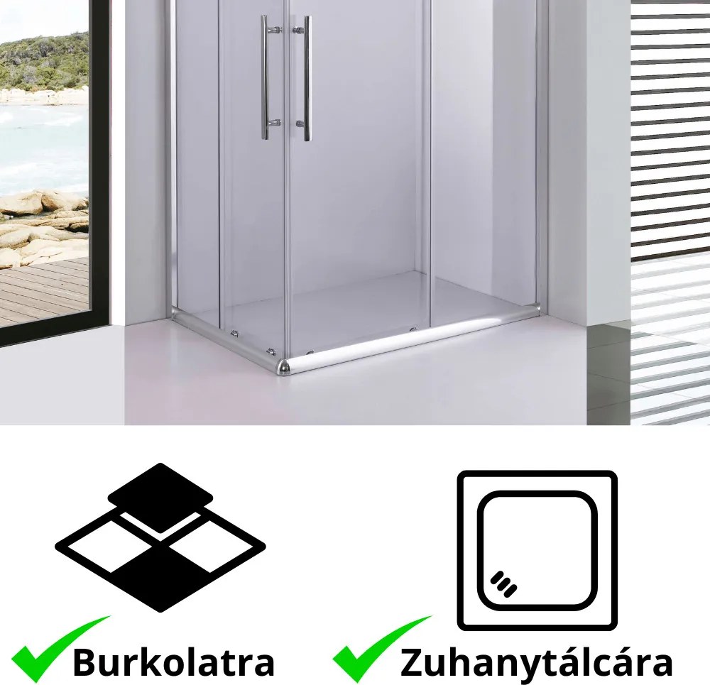 Stuxi Nizza 100x90 cm aszimmetrikus két tolóajtós zuhanykabin 6 mm vízlepergető biztonsági üveggel, króm elemekkel, 190 cm magas