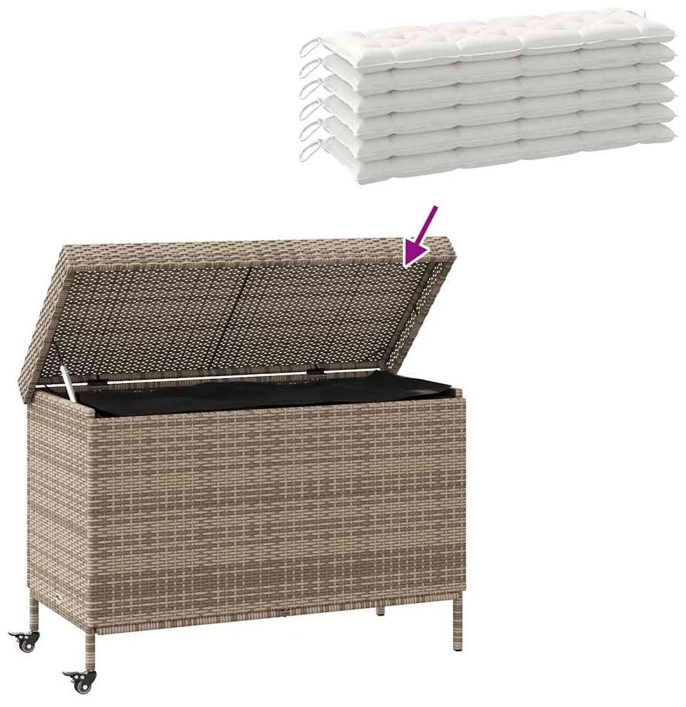 szürke polyrattan kerti tárolóláda kerekekkel 110x55x73 cm