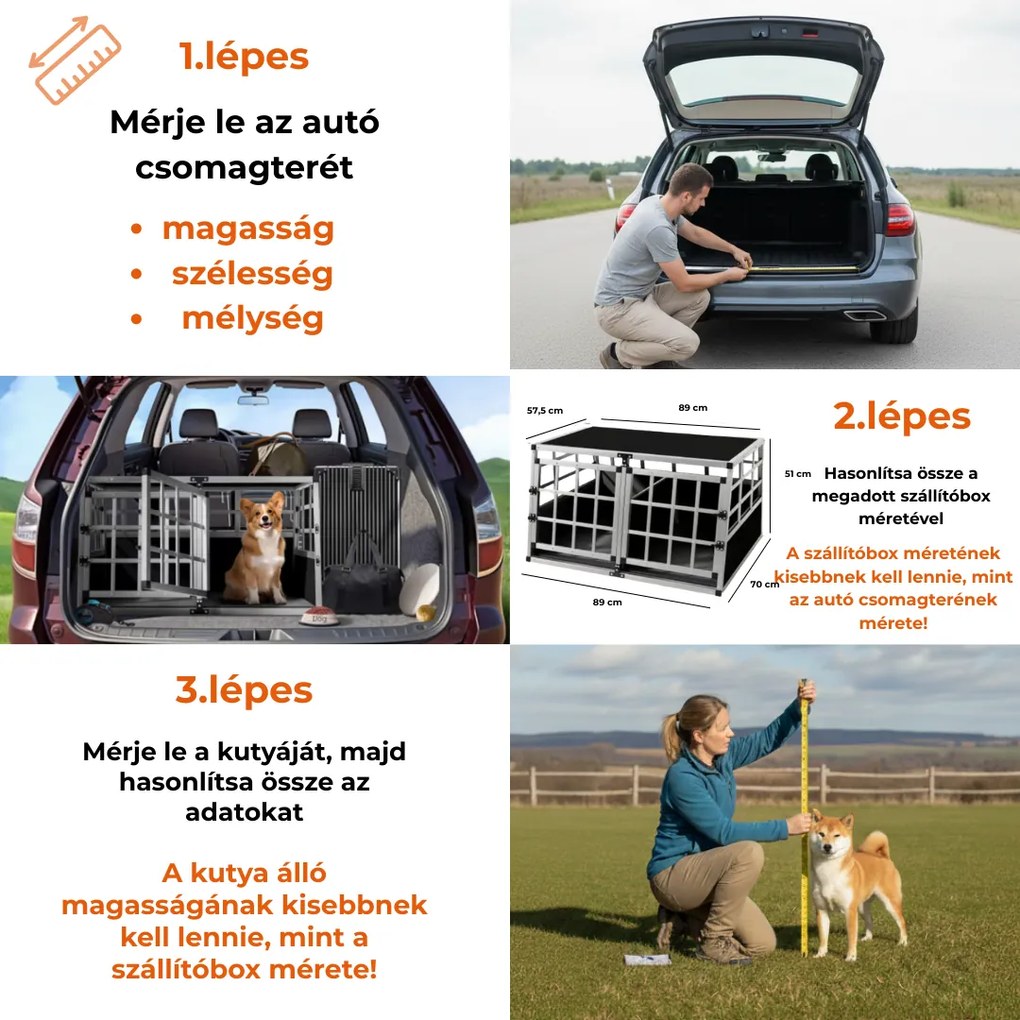 BRUNO kutyaszállító box, 89x70x51cm, ezüst/fekete Cadoca