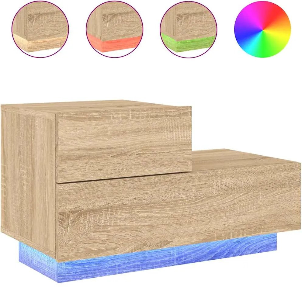 vidaXL sonoma tölgy színű éjjeliszekrény LED-ekkel 70 x 36 x 40,5 cm