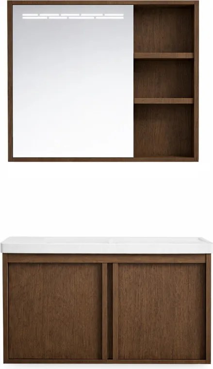 Lavre TOSCANA Fürdőszobai Szekrény Szett Mosdóval és Ledes Tükörrel - Sötét famintás, 600x470x490 mm