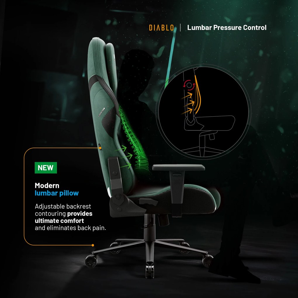 Gamer szék zöld Normal Size: Diablo X-One Prime Forest Green