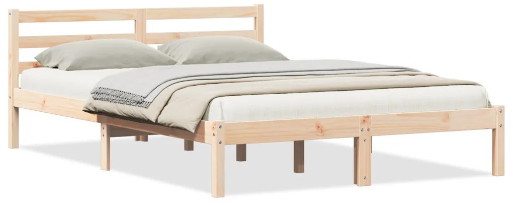 Ágykeret fejtámlával Barna 220 x 160 cm Tömör fenyőfa