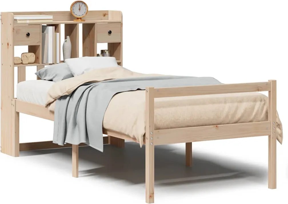 vidaXL tömör fenyőfa könyvespolcos ágy matrac nélkül 75 x 190 cm