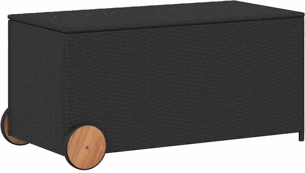 vidaXL fekete polyrattan kerti tárolóláda kerekekkel 190 L