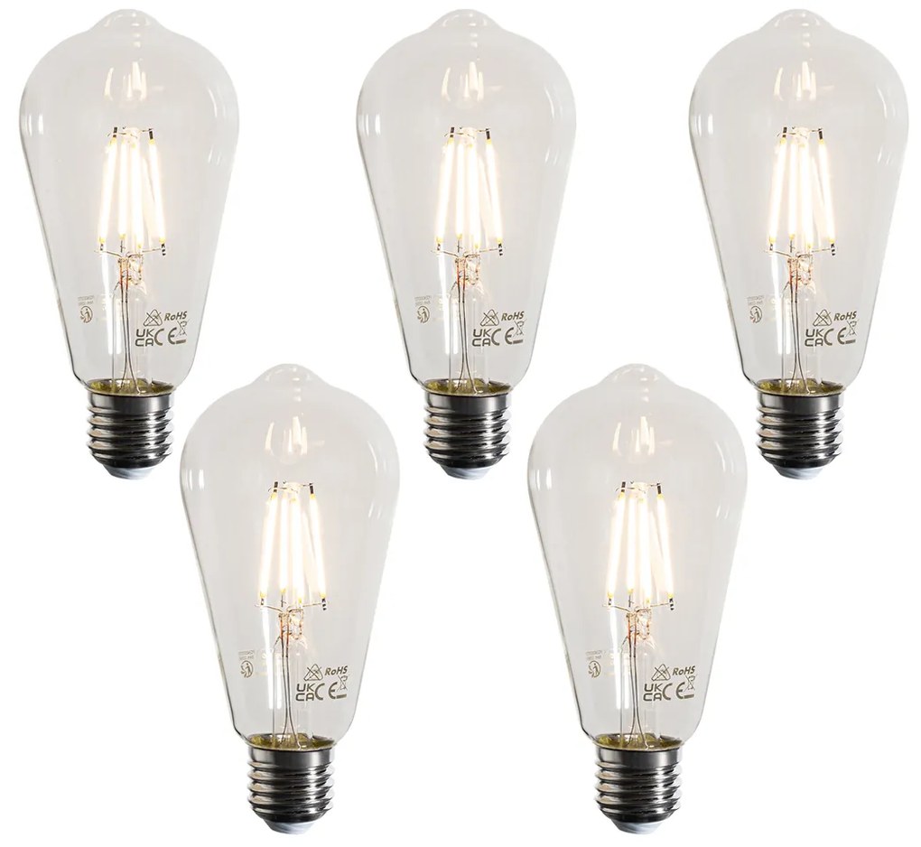 5 darabos E27 LED filament izzó szett ST64 átlátszó 4W 470 lm 2700K