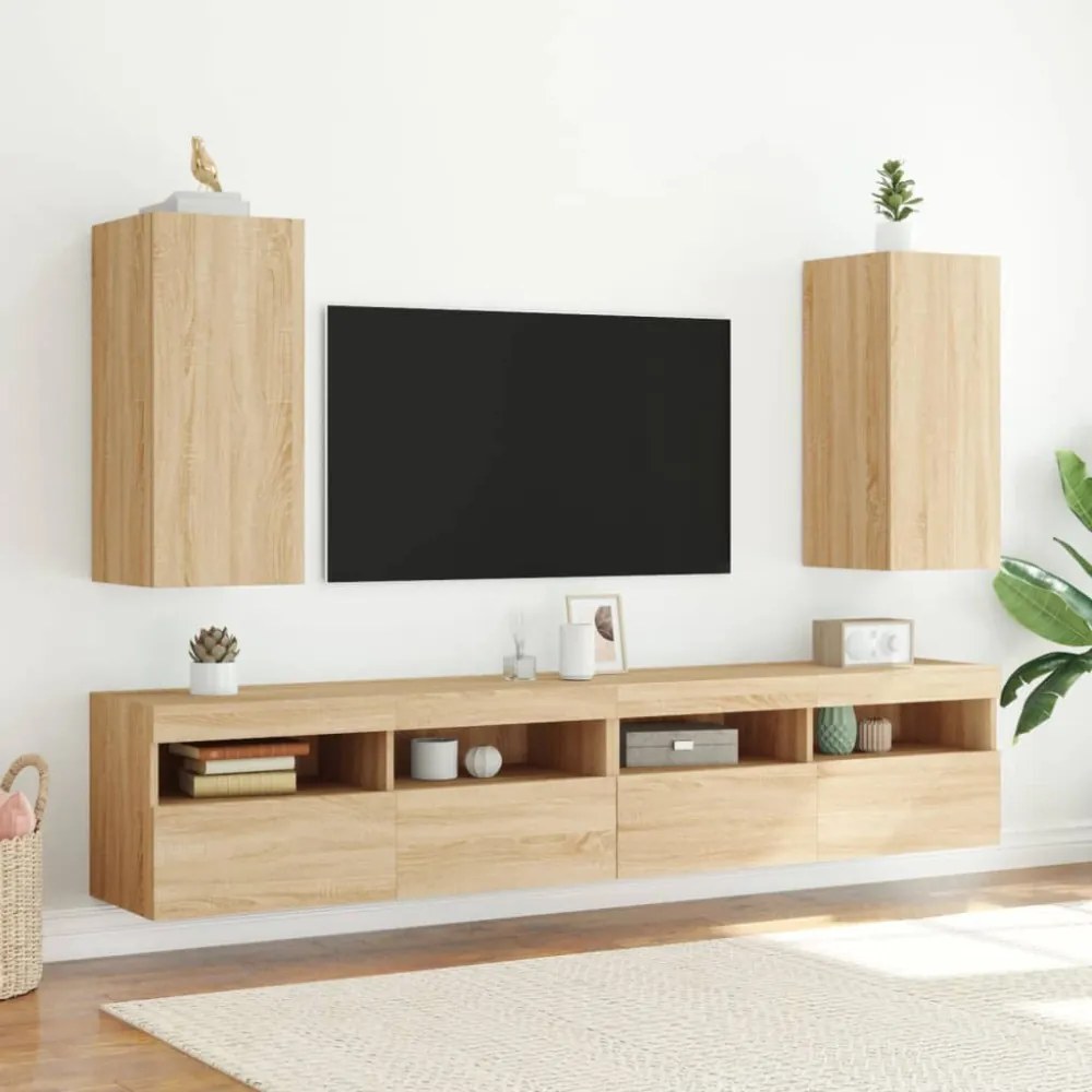 2 db sonoma tölgy színű fali TV-szekrény LED-del 30,5x35x70 cm