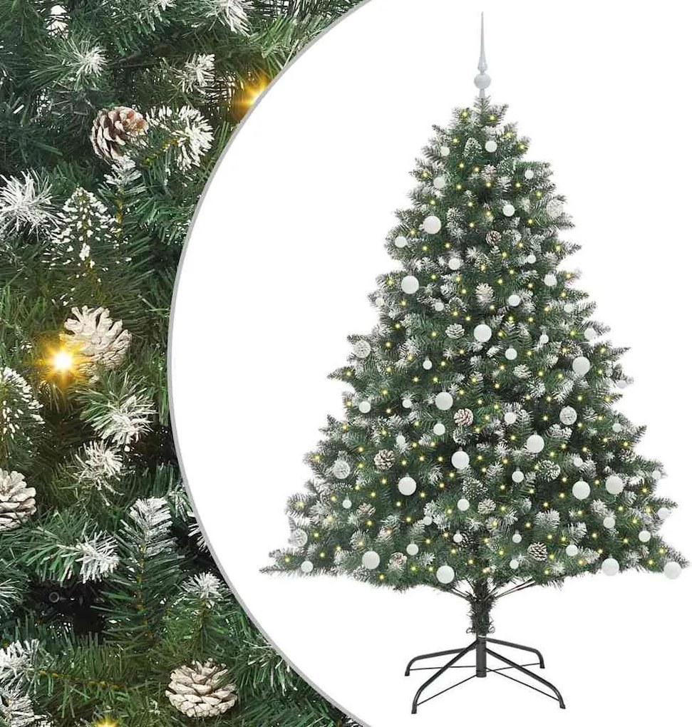 vidaXL Mű karácsonyfa 300 LED-del Zöld 180 cm PVC és Műanyag és Acél