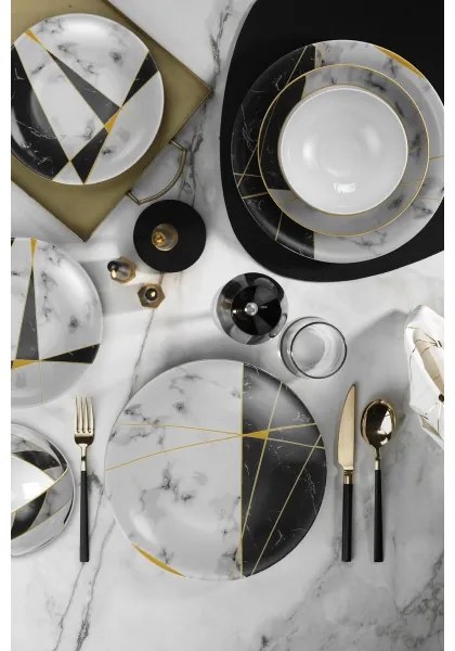 24 részes étkészlet fekete/fehér/arany/porcelán
