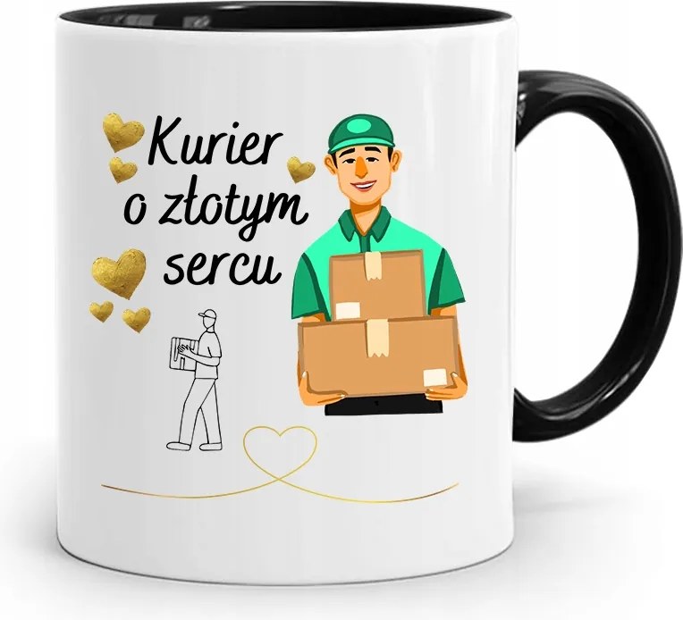 Fekete Bögre Arany Szívű Futárnak Ajándék fényképes nyomattal