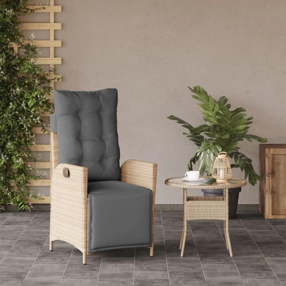 vegyes bézs polyrattan dönthető kerti szék lábtartóval