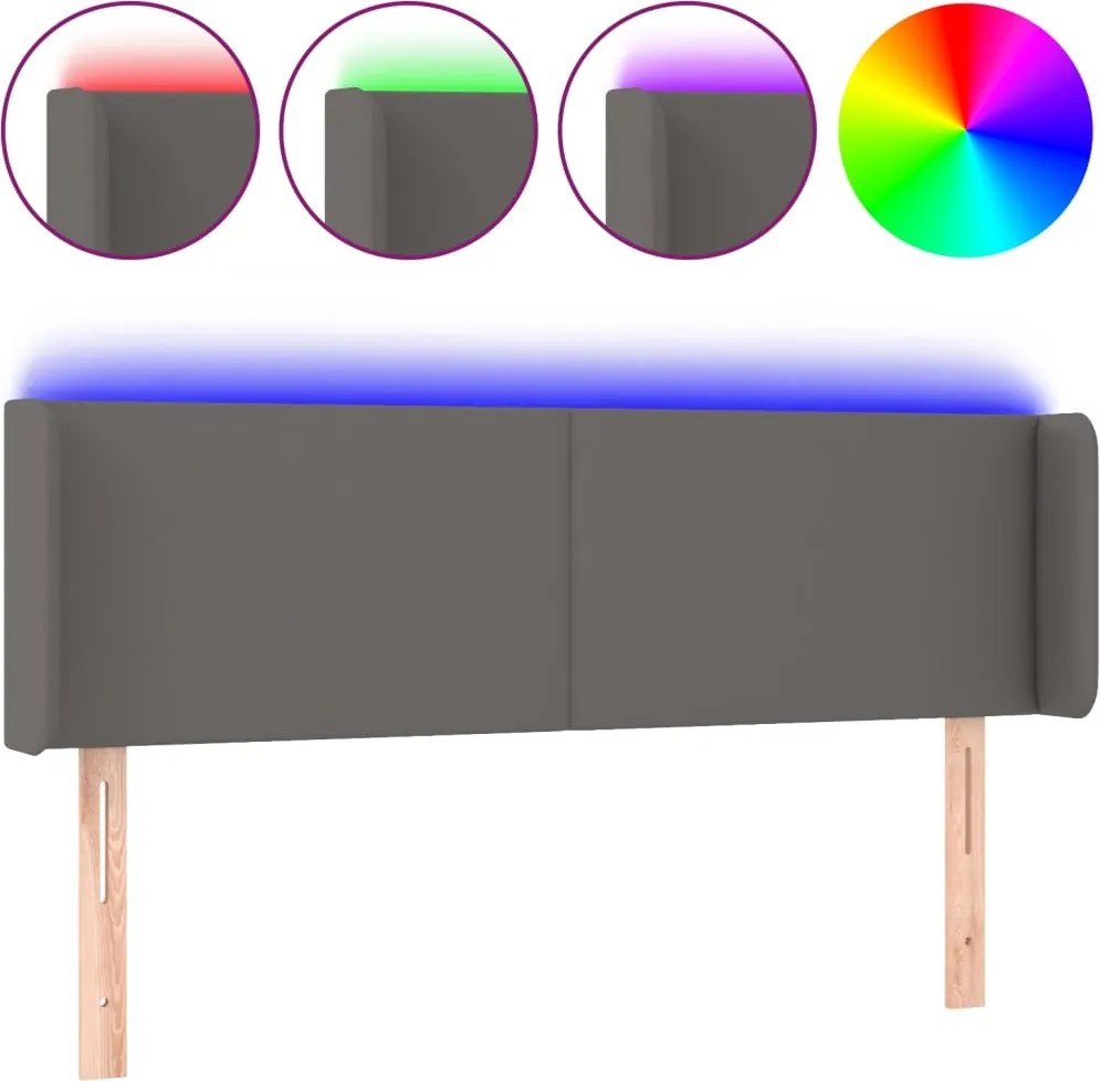 vidaXL szürke műbőr LED-es fejtámla szárnyakkal 147x16x78/88 cm