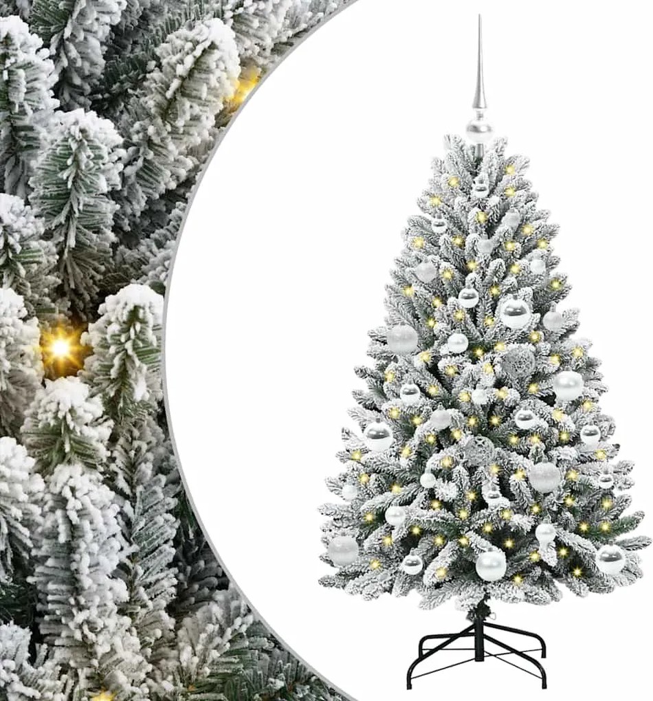 vidaXL Mű karácsonyfa 150 LED-del Zöld és Fehér 120 cm PVC és fém