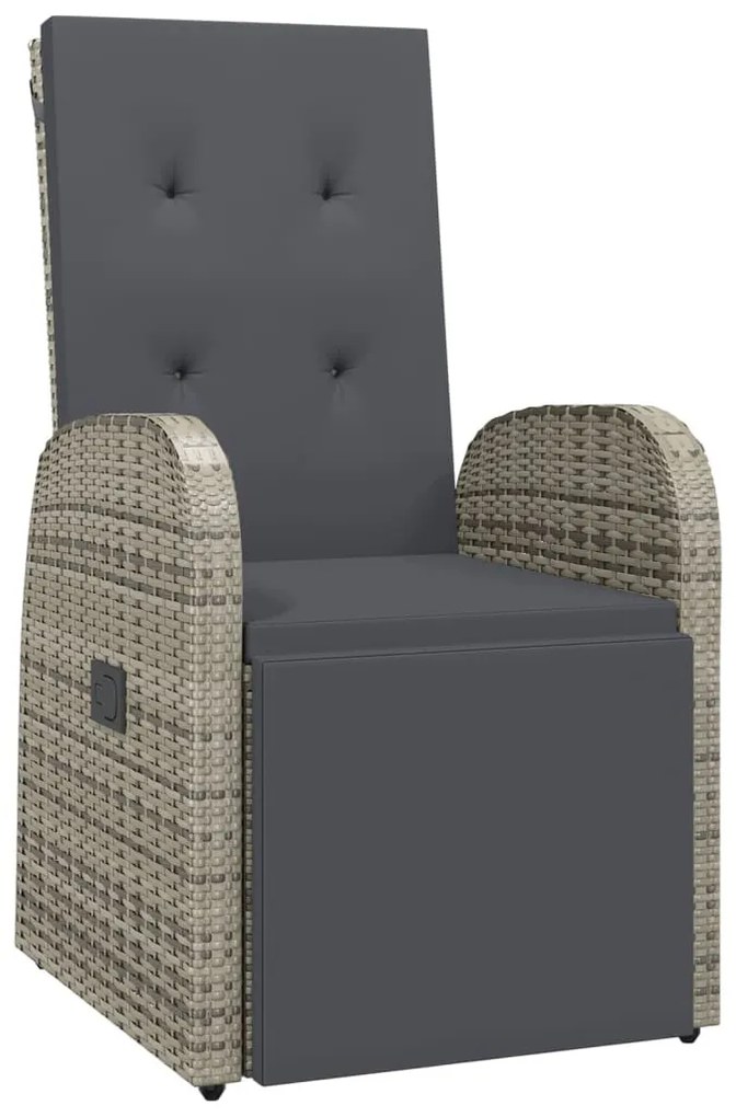 2 db szürke polyrattan dönthető kerti szék párnákkal