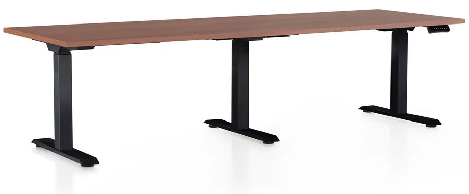 OfficeTech Long állítható magasságú asztal, 240 x 80 cm, fekete alap, dió