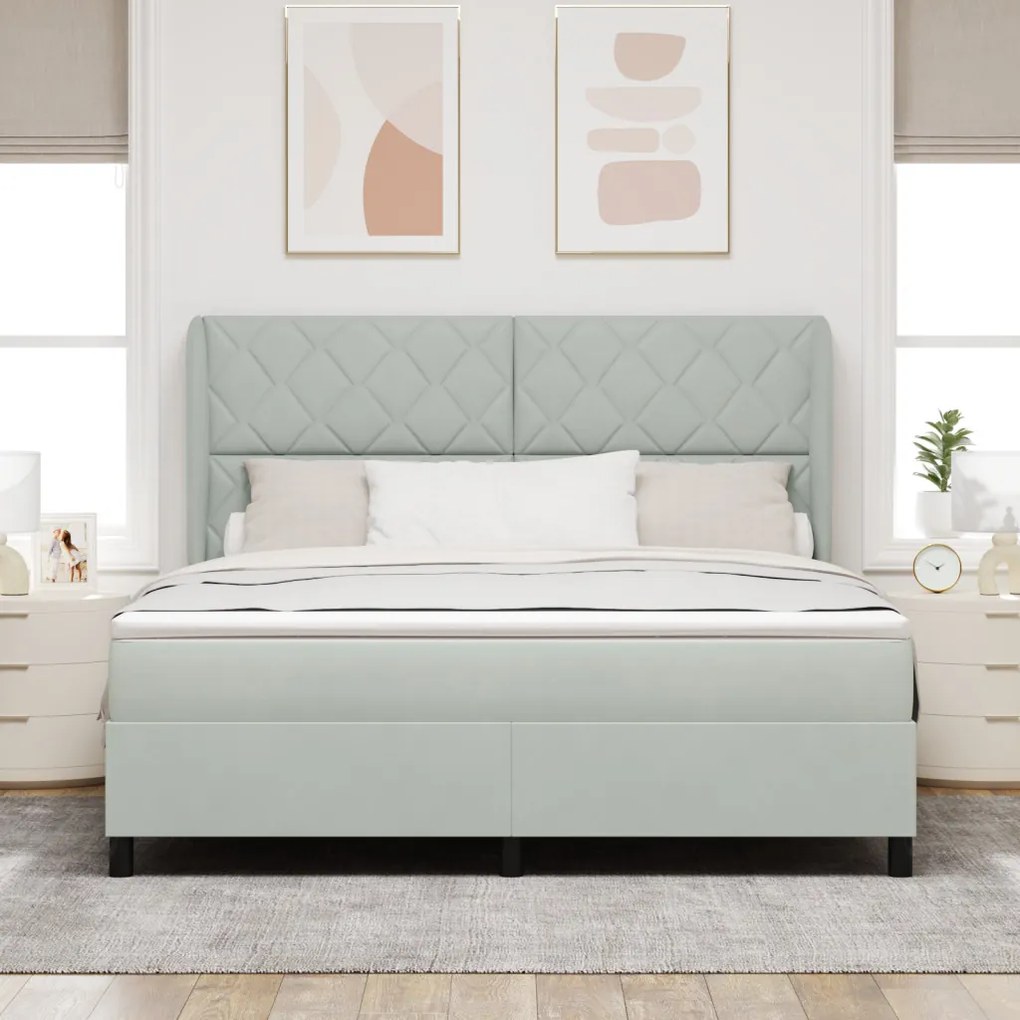 Boxspring Ágy Matrac Kép Szürke 180x200 cm Bársony
