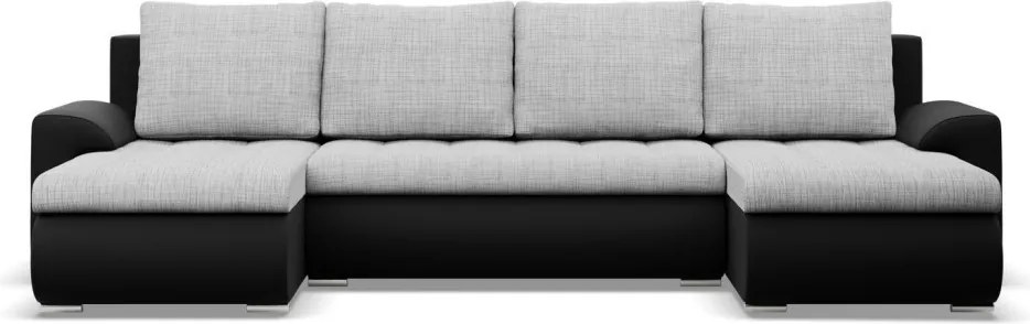 Tokio U alakú sarokkanapé, 3 ágyneműtartóval, fonott + műbőr, univerzális oldal, szürke - fekete