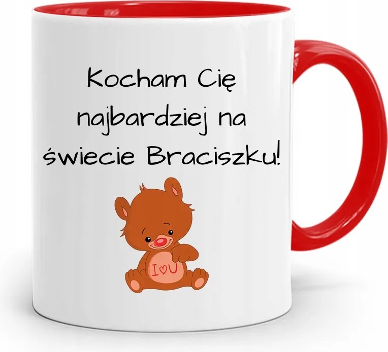 Piros Bögre Ajándék Testvérnek Szeretlek! fényképes nyomattal