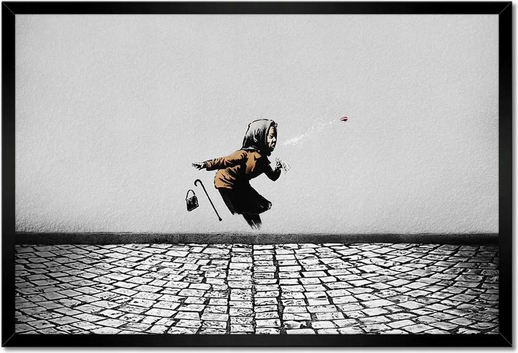 Poszterek keretben 60x40 Banksy Tüsszentő nagymama