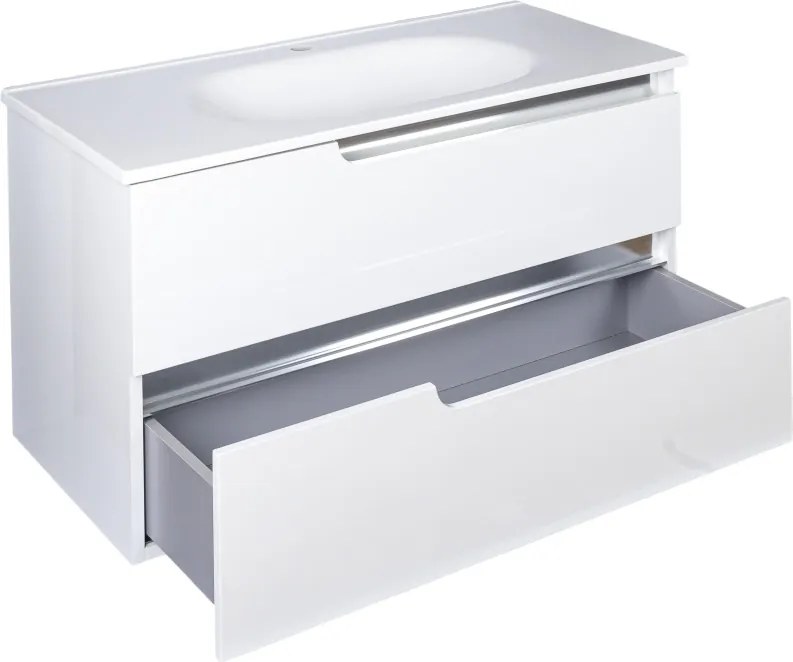 Piramida EURIDIKA fali fürdőszobabútor - műmárvány mosdóval - 2 fiókos - 100 x 48 x 53 cm