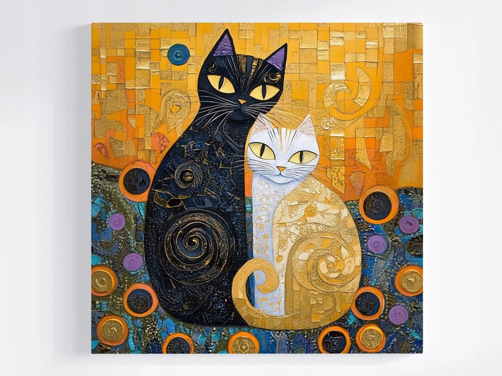 Poszter Mozaik Klimt Két Macska Fehér Fekete Yin Yang 80x80