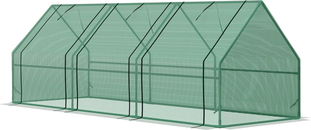 Outsunny Üvegház 3 Roll-Up Ablakkal, PE Rácsos Fóliával, Acélvázú Üvegház, Balkon Üvegház, Kert Üvegház, 270x90x90cm Paradicsom Üvegház Zöldségekhez,