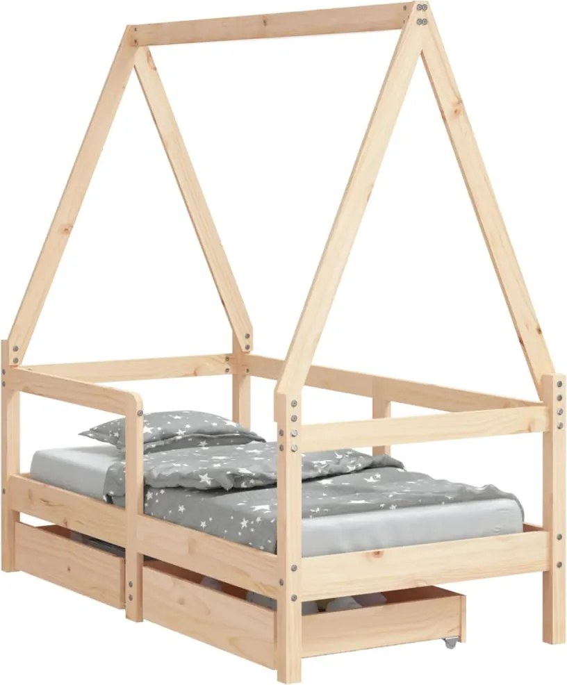 vidaXL tömör fenyőfa gyerekágykeret fiókokkal 70 x 140 cm