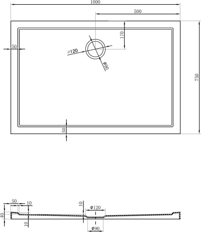 Mexen Flow zuhanytálca téglalap alakú slim 100 x 75 cm, fehér fényes - 46R107510