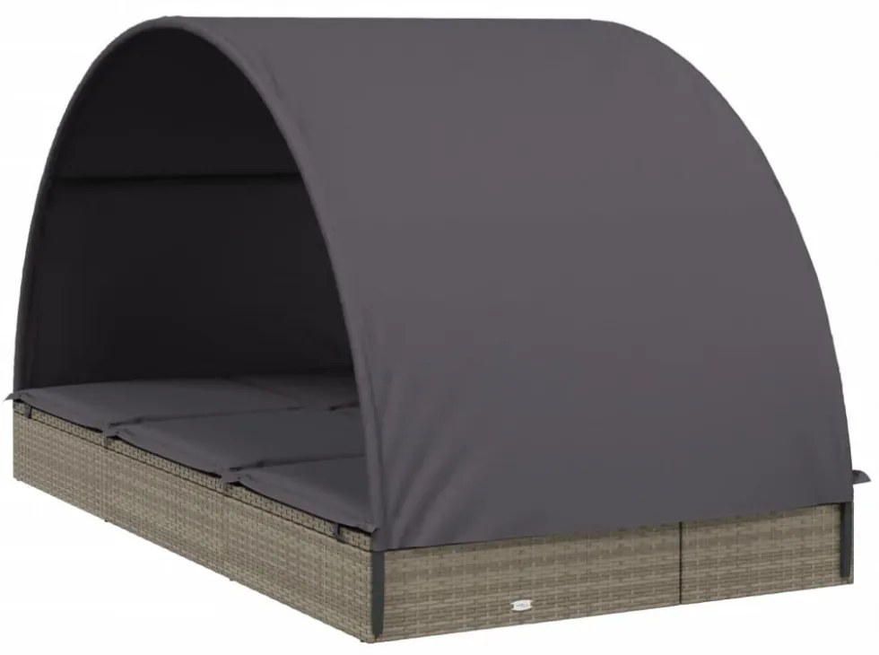2 személyes szürke polyrattan napágy kerek tetővel 211x112x140
