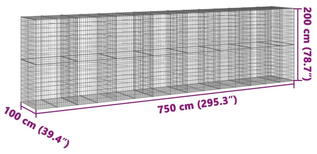 horganyzott vas gabion kosár fedéllel 750 x 100 x 200 cm
